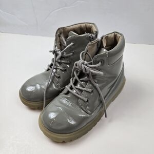 AKID Atticus Light Gray Patent Leather Pony Zipper Boots Size 12